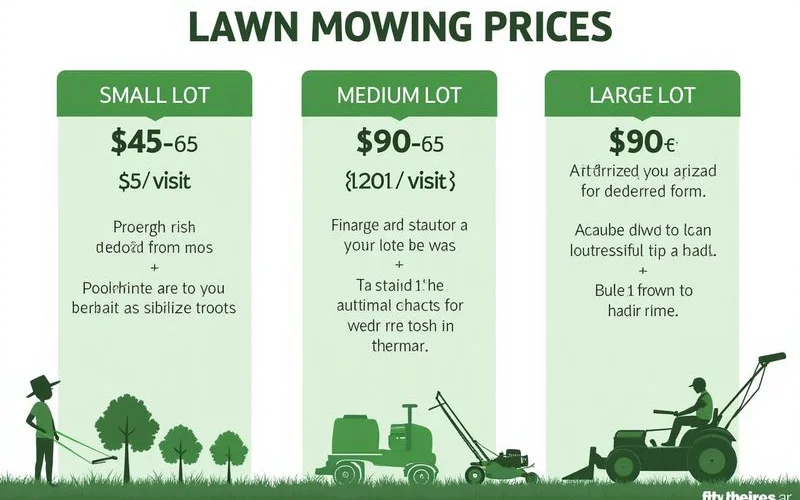 Lawn mowing price tier infographic by lot size